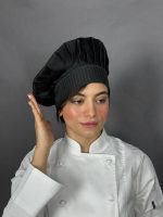 کلاه اشپزی مدل قارچی رنگ مشکی راه راه - فروشگاه هپی شف - تولیدکننده انواع کلاه پرستاری و رستورانی
