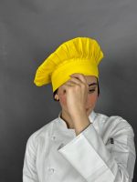 کلاه اشپزی مدل قارچی رنگ زرد - فروشگاه هپی شف - تولیدکننده انواع کلاه پرستاری و رستورانی