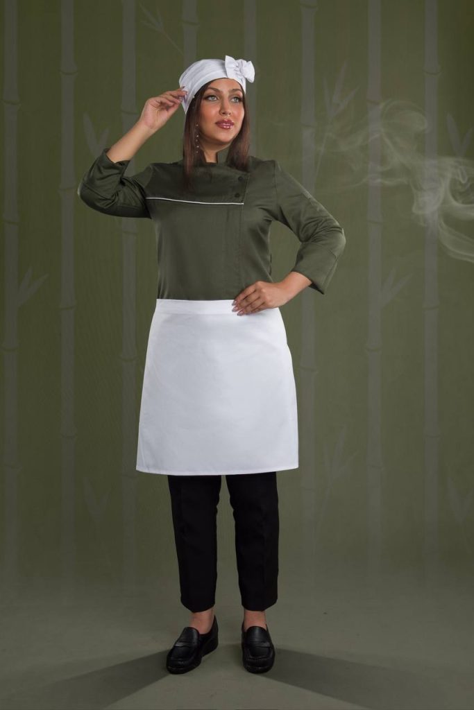 روپوش آشپزی زنانه گرین - فروشگاه لباس فرم هپی شف - تولیدکننده انواع روپوش زنانه